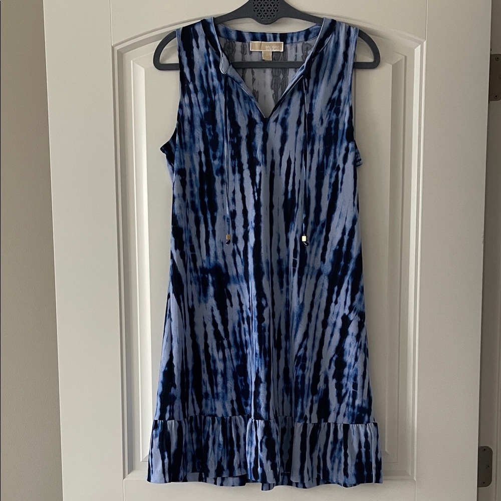 Michael Kors Sleeveless Blue Shift Dress Ruffle Medium